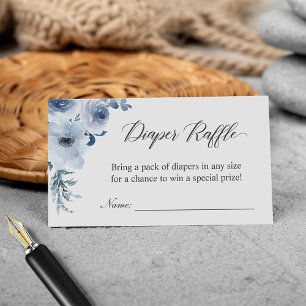 Baby Shower Diaper Raffle Dusty Blue Floral Enclosure Card