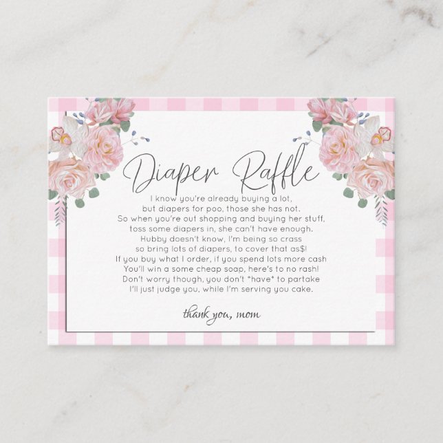 Baby Shower Diaper Raffle | FUNNY Baby Shower Pink Enclosure Card (Front)