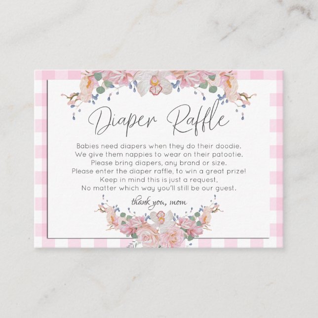 Baby Shower Diaper Raffle | Pink Rose Floral Enclosure Card (Front)