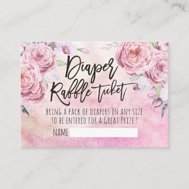 Baby Shower Diaper Raffle Ticket Bohemian Flowers Enclosure Card (Front)