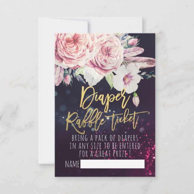 Baby Shower Diaper Raffle Ticket Boho Floral Light Invitation (Front)