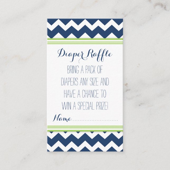 Baby Shower Diaper Raffle Ticket Chevron Blue Lime Enclosure Card (Front)