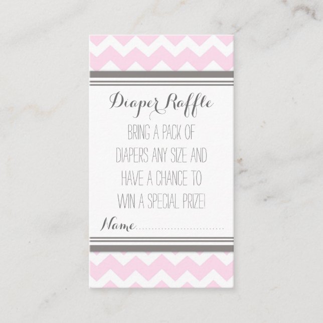 Baby Shower Diaper Raffle Ticket Chevron Pink Grey Enclosure Card (Front)