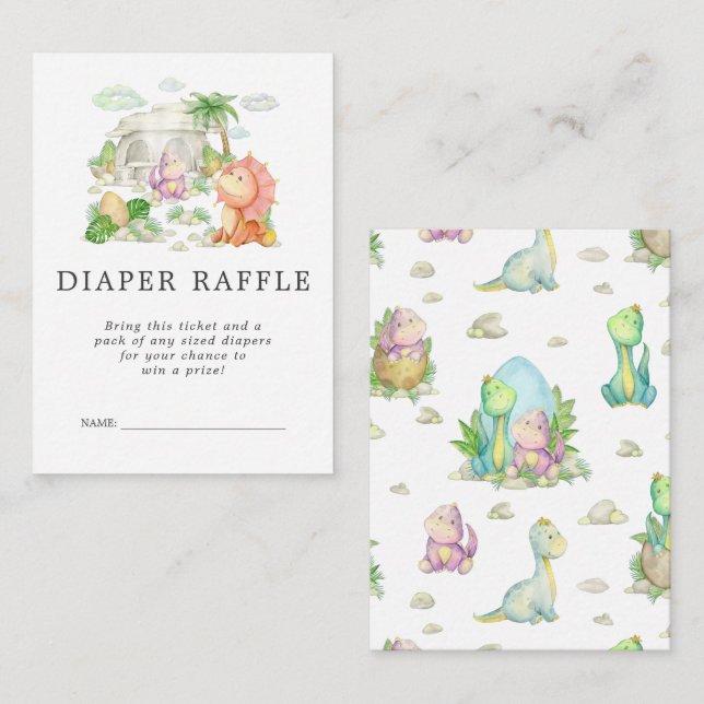 Baby Shower Diaper Raffle Ticket | Dinosaur  Enclosure Card (Front/Back)