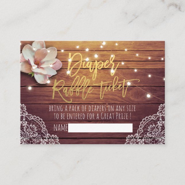 Baby Shower Diaper Raffle Ticket Floral Light Wood Enclosure Card (Front)