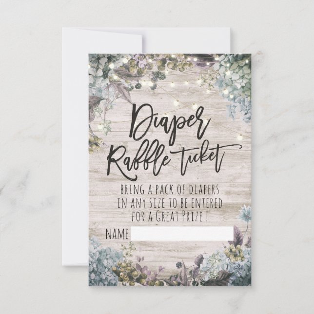 Baby Shower Diaper Raffle Ticket Floral Light Wood Invitation (Front)