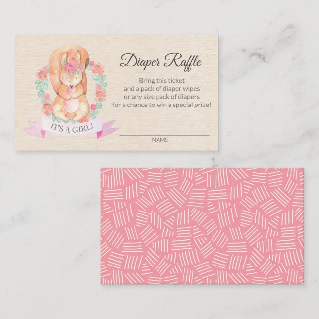 Baby Shower Diaper Raffle Ticket Floral Squirrel (Front/Back)