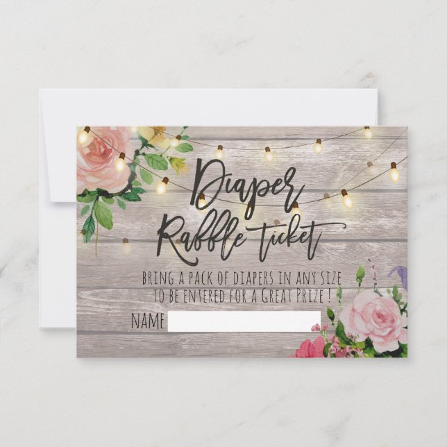 Baby Shower Diaper Raffle Ticket Floral Wood Light Invitation (Front)