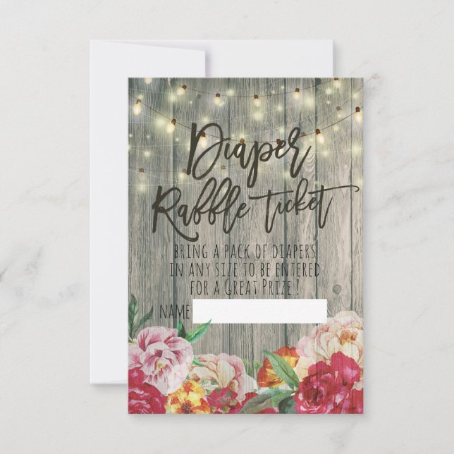 Baby Shower Diaper Raffle Ticket Flower Wood Light Invitation (Front)