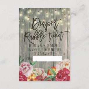 Baby Shower Diaper Raffle Ticket Flower Wood Light Invitation