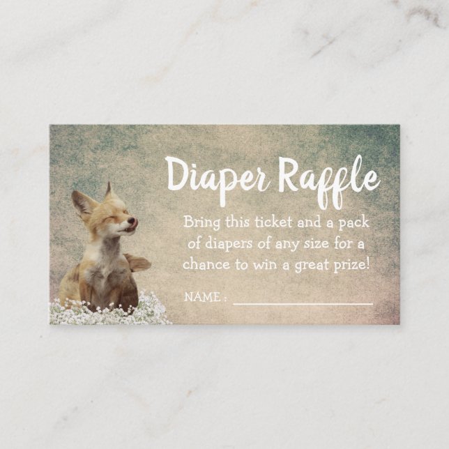 Baby Shower Diaper Raffle Ticket Little Fox Enclosure Card (Front)