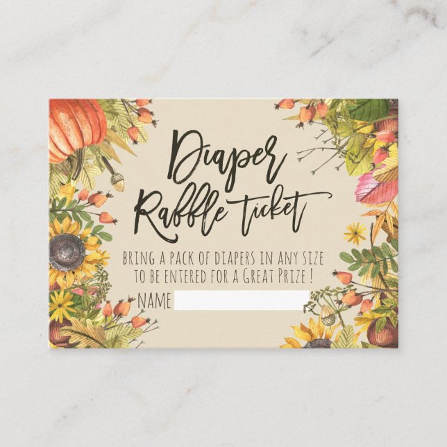 Baby Shower Diaper Raffle Ticket Pumpkin Sunflower Enclosure Card (Front)