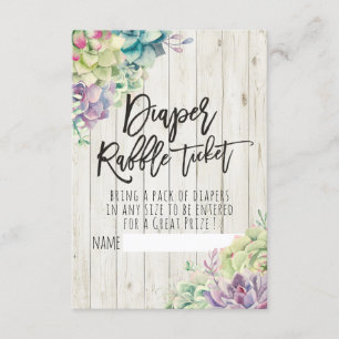 Baby Shower Diaper Raffle Ticket Succulents Wood Invitation