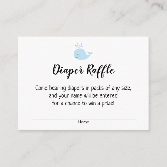 Baby Shower Diaper Raffle Tickets w/ Blue Whale Enclosure Card (Front)