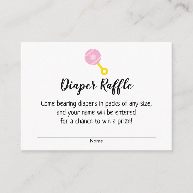 Baby Shower Diaper Raffle Tickets w/ Pink Rattle Enclosure Card (Front)