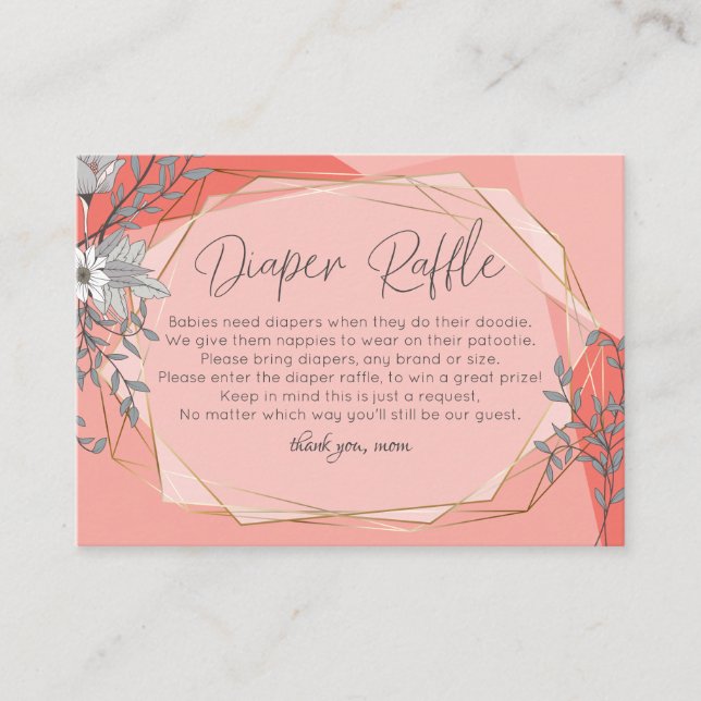 Baby Shower Diaper Raffle | Trendy Coral Geometric Enclosure Card (Front)