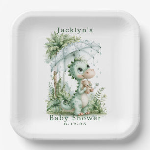 Baby Shower Dinosaur Umbrella Tropical Theme Paper Plate