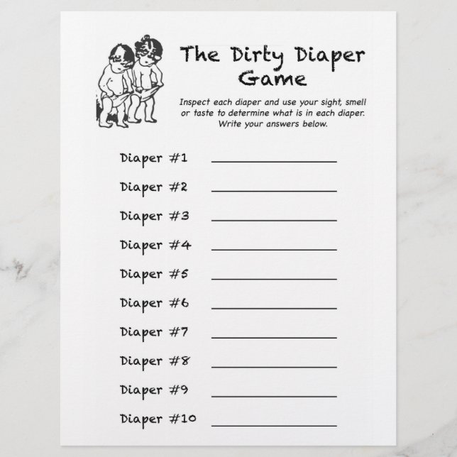 Baby Shower Dirty Diaper Game (Front)
