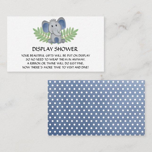 Baby Shower Display Shower Blue Elephant Enclosure Card (Front/Back)