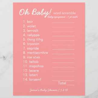 Baby Shower DIY - Word Scramble Game - pink