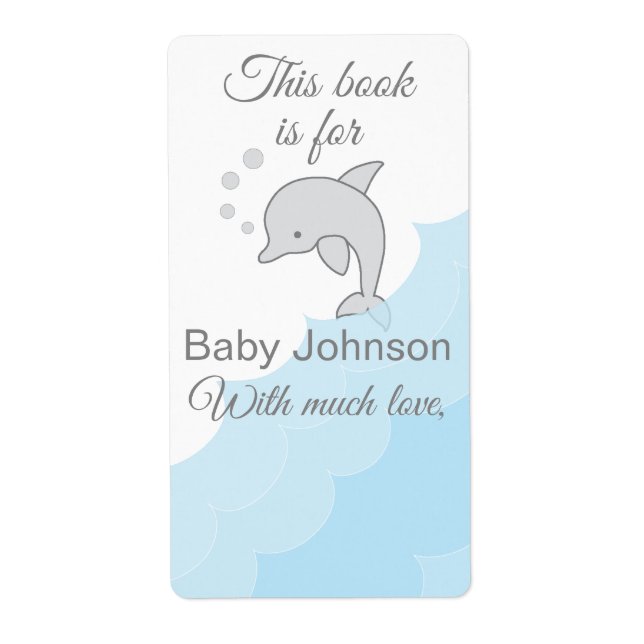 Baby Shower "Dolphin Blue" Bookplate Sheet of 8 (Front)
