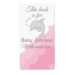 Baby Shower "Dolphin Pink" Bookplate Sheet of 8
