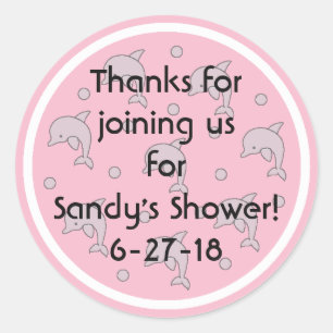 Baby Shower "Dolphins/Pink" Stickers 1 1/2" or 3"