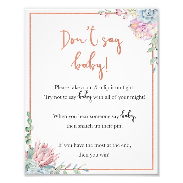 Baby Shower Dont Say Baby Clothespin Game Photo Print (Front)
