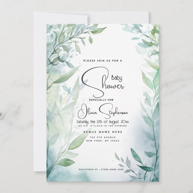 Baby Shower- Dreamy Blue Garden Invitation (Front)