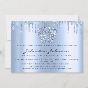 Baby Shower Drips Glitter Blue Feet Blue Boy Girl  Invitation