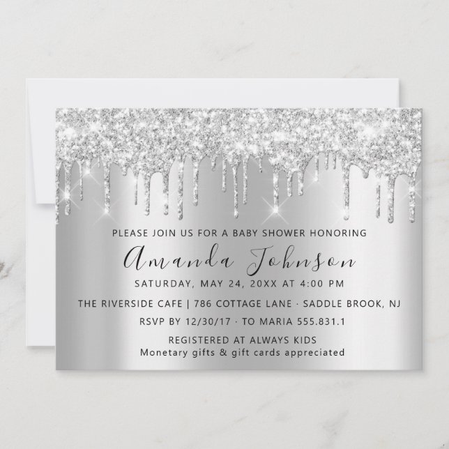 Baby Shower Drips Glitter Feet Grey Spark Boy Girl Invitation (Front)