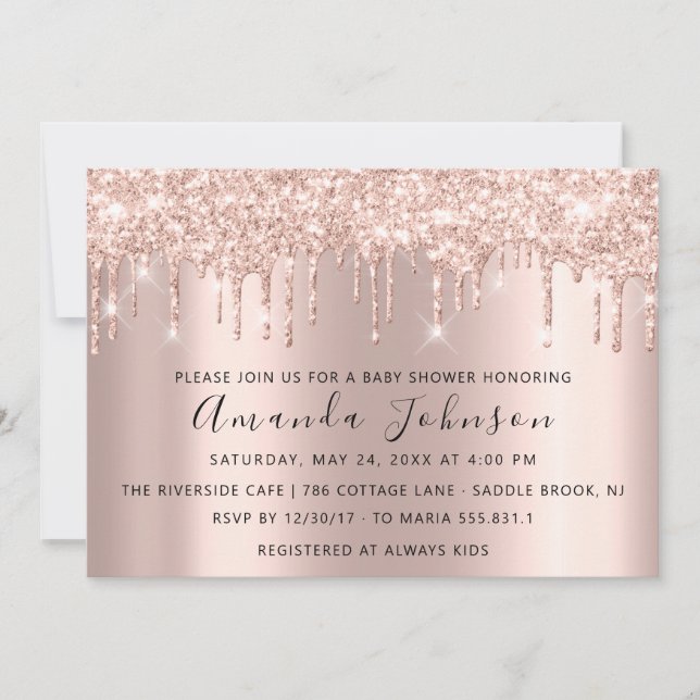 Baby Shower Drips Glitter Rose Gold Spark Boy Girl Invitation (Front)