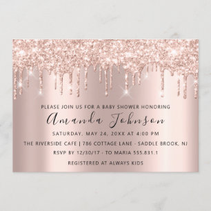 Baby Shower Drips Glitter Rose Gold Spark Boy Girl Invitation