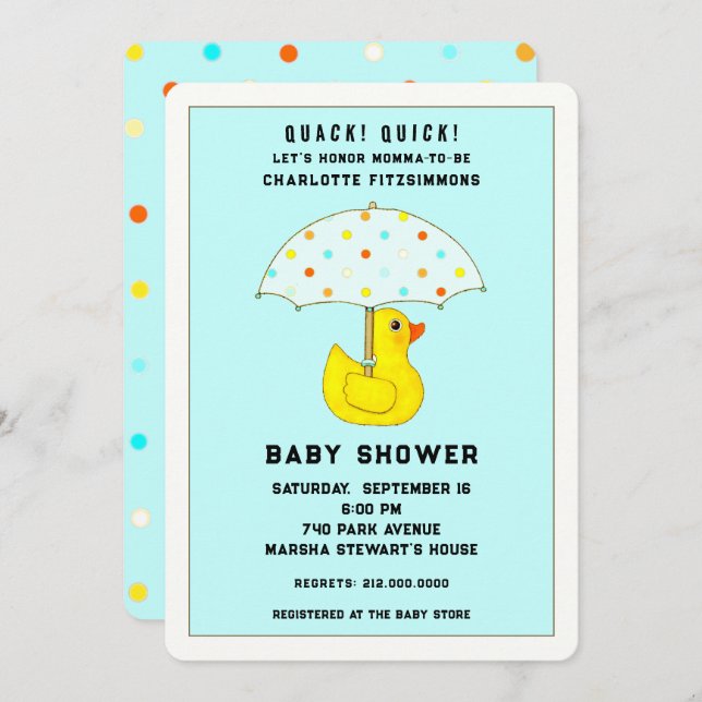Baby Shower Duck With Umbrella Invitation (Front/Back)