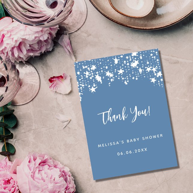 Baby Shower dusty blue stars thank you card (Creator Uploaded)