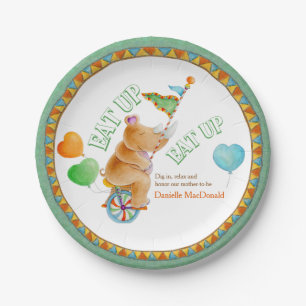 Baby Shower eat up circus unicycle rhino art plate