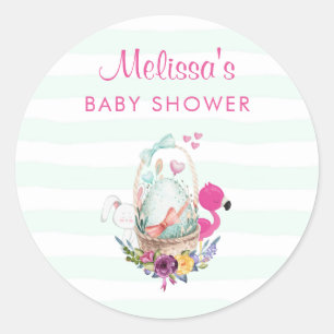 Baby Shower Egg w/ Flamingo & Bunny Classic Round Sticker