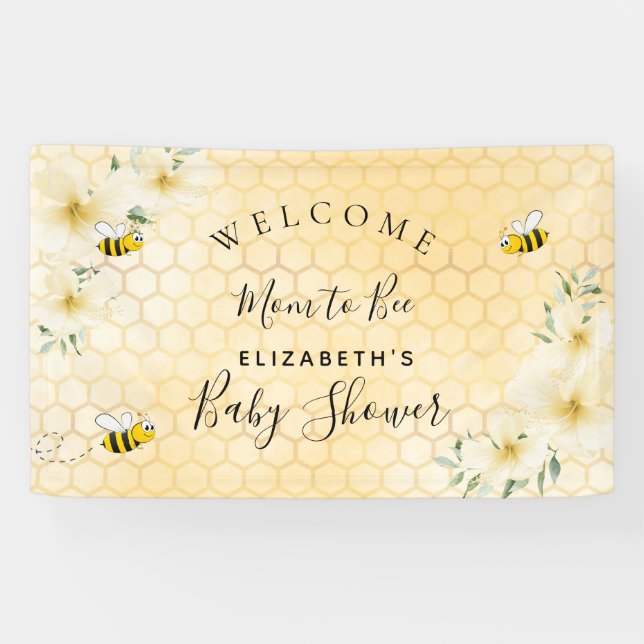 Baby Shower elegant florals honeycomb mum to bee Banner (Horizontal)