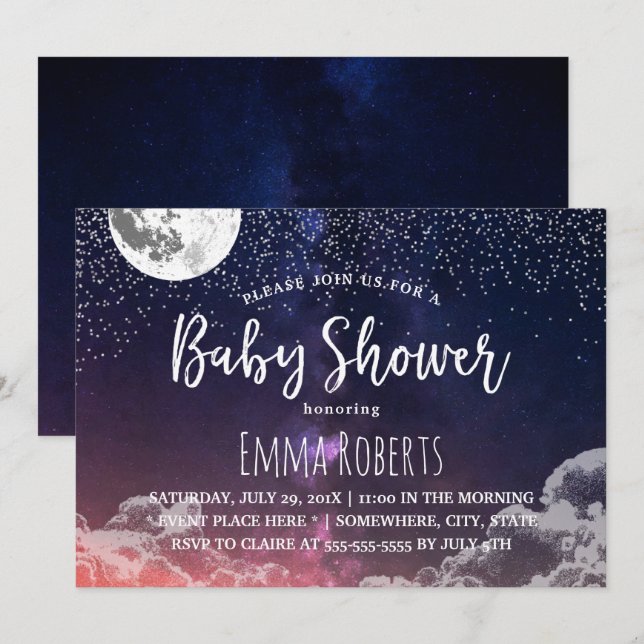 Baby Shower Elegant Moon & Stars Night #2 Invitation (Front/Back)