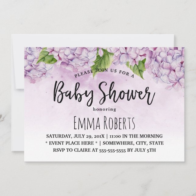 Baby Shower Elegant Purple Hydrangea Floral Invitation (Front)