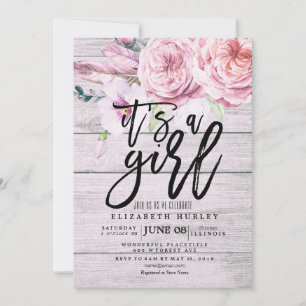 Baby Shower Elegant Watercolor Floral Rustic Wood Invitation