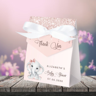 Baby Shower elephant blush rose glitter thank you Favour Box