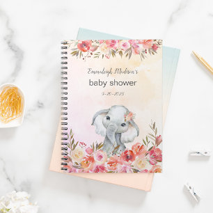 Baby Shower Elephant Boho Chic Floral Watercolor Notebook