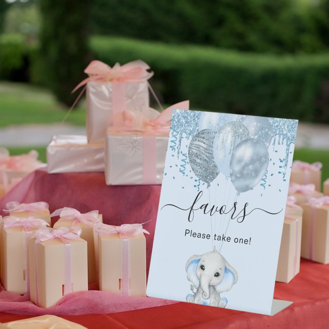 Baby Shower elephant boy blue balloons favours Pedestal Sign (Creator Uploaded)