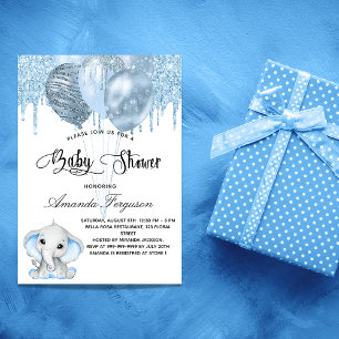 Baby Shower elephant boy blue balloons luxury Invitation