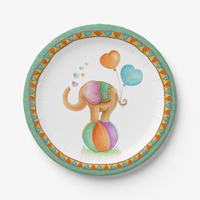 Baby Shower elephant circus whimsy art plate (Front)