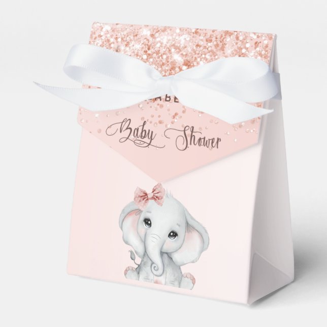 Baby Shower elephant girl rose gold glitter  Favour Box (Front Side)