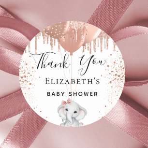 Baby Shower elephant girl rose gold glitter thanks Classic Round Sticker