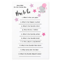 Baby Shower Elephant How well you know the card