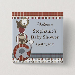 Baby Shower Elephant Monkey & Lion Button